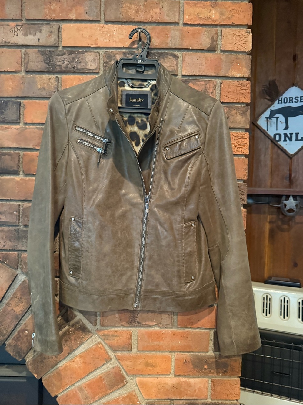 Laundry By Shelli Segal by Shelli Segal Women's Brown Leather Moto Jacket MEDIUM